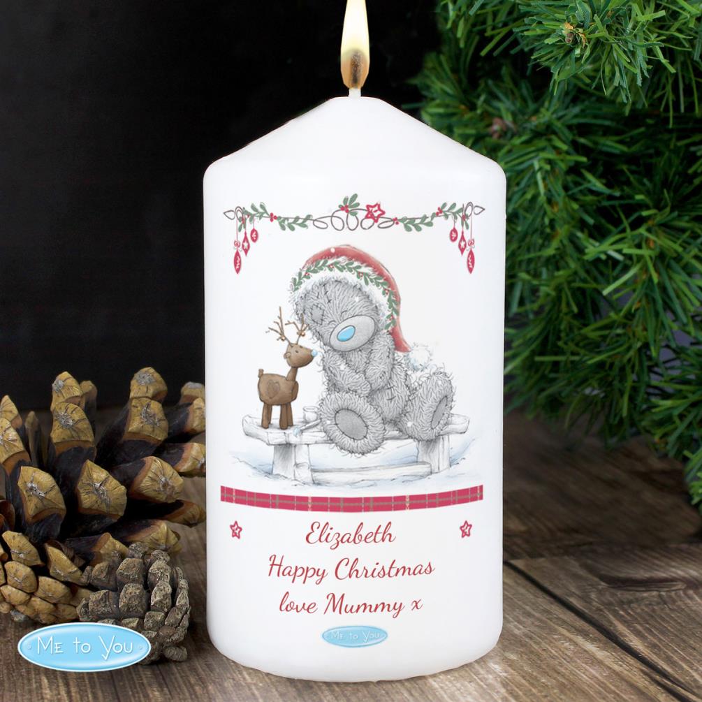 Personalised Me To You Christmas Reindeer Pillar Candle Extra Image 2